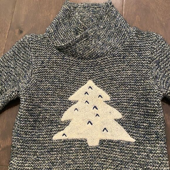 Zara Other - Zara Sweater Baby 9-12 Months Christmas Tree Cozy Blue Cream Terry Appliqué‎